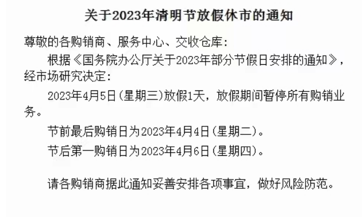 农产品2023年清明节放假公告